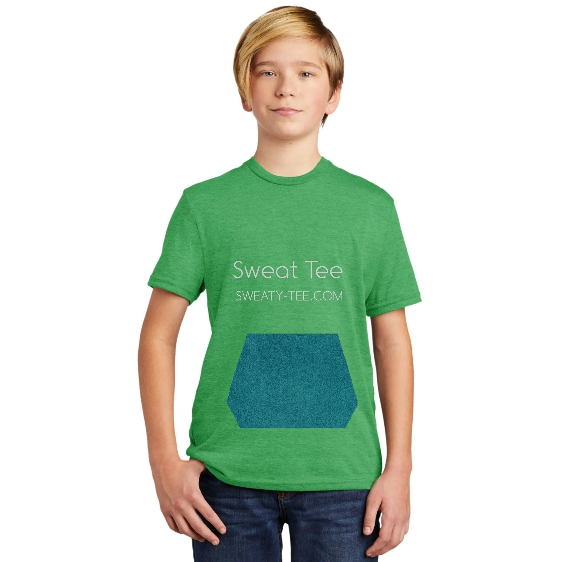 youth tee with pocket and mini-towel, green tee