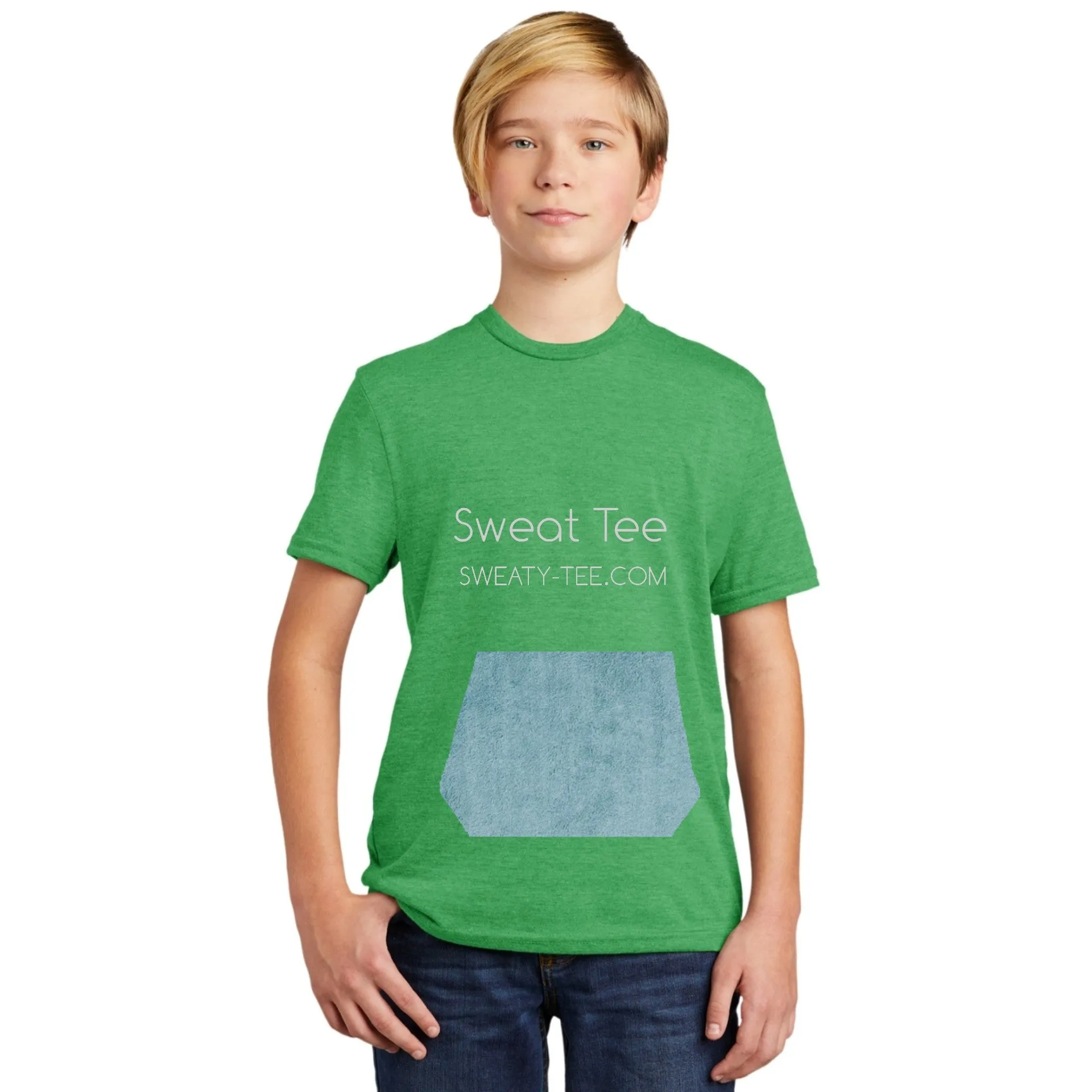 youth tee with pocket and mini-towel, green tee