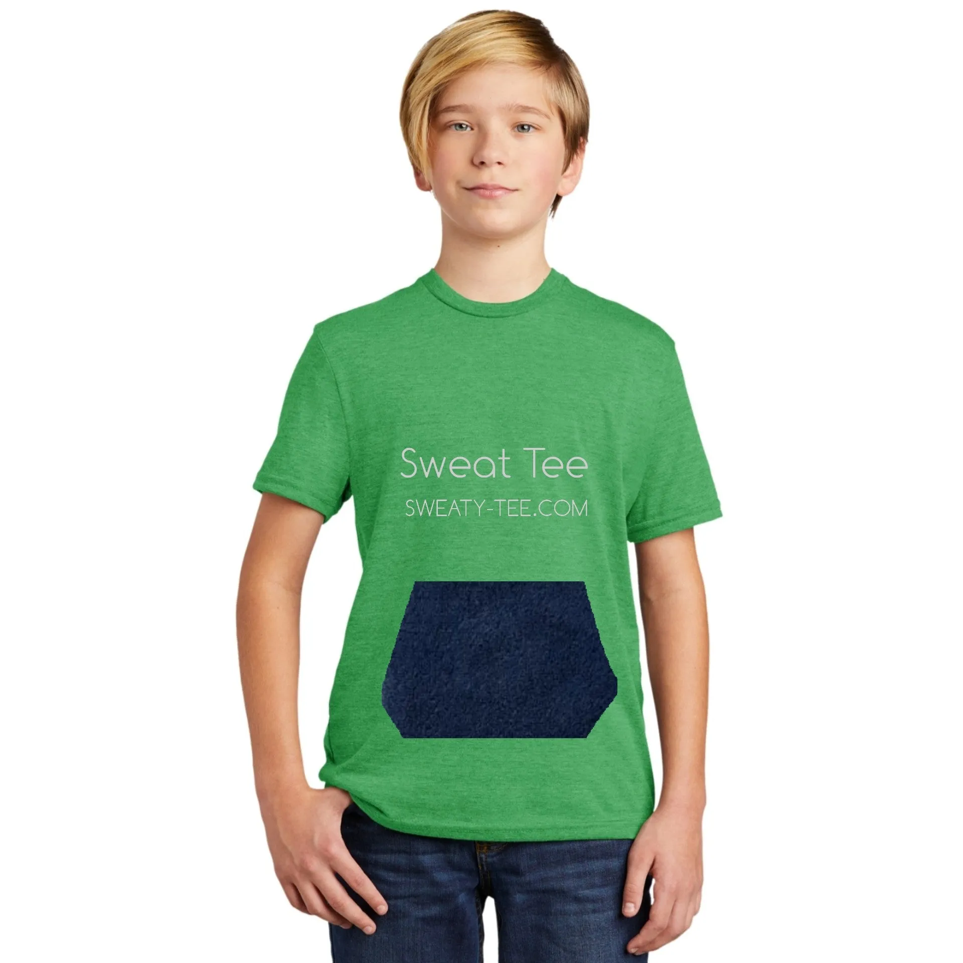 youth tee with pocket and mini-towel, green tee