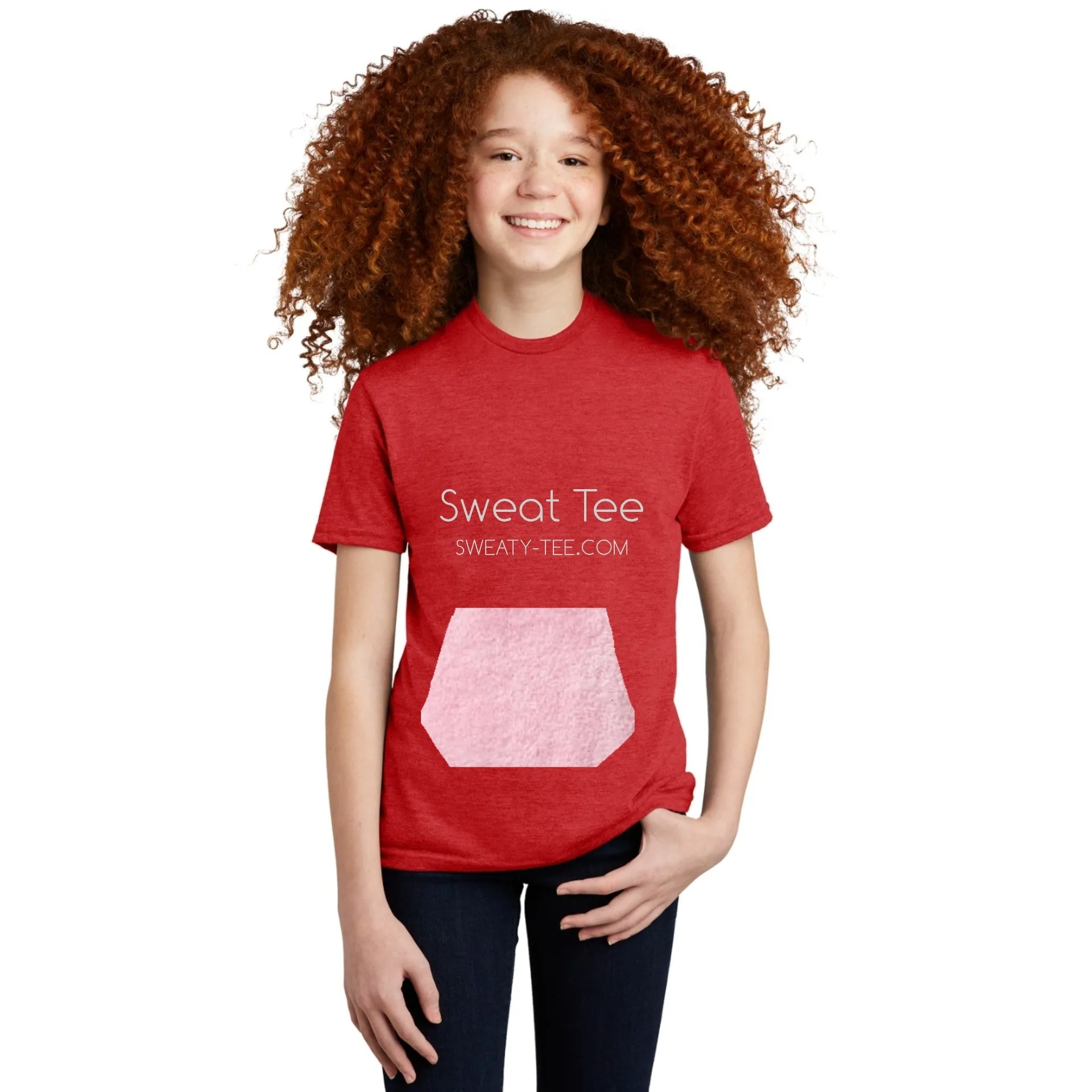 youth tee with pocket and mini-towel, red tee